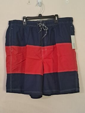 croft & barrow Navy and Red Colorblock Men's Size XLT Swim Shorts